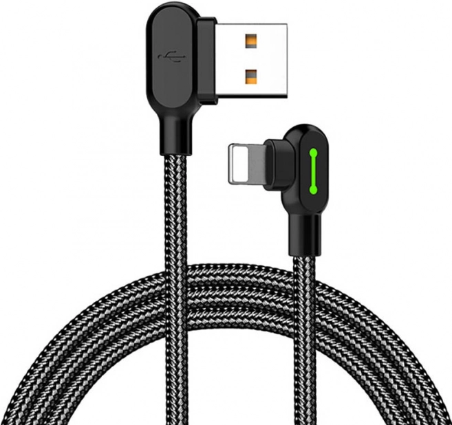 Kutni USB Lightning kabel s LED pozadinskim osvjetljenjem McDodo 1,2m crni