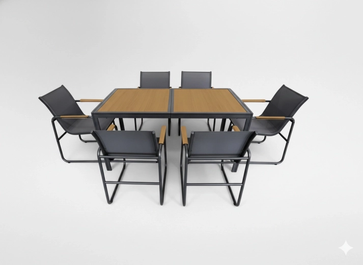 Vrtni blagovaonski set antracit – stol i 6 stolica
