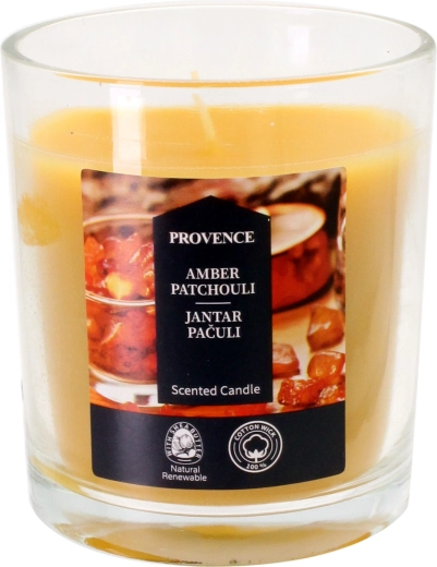 Mirisna svijeća u staklu jantar i pačuli 7 × 8 cm