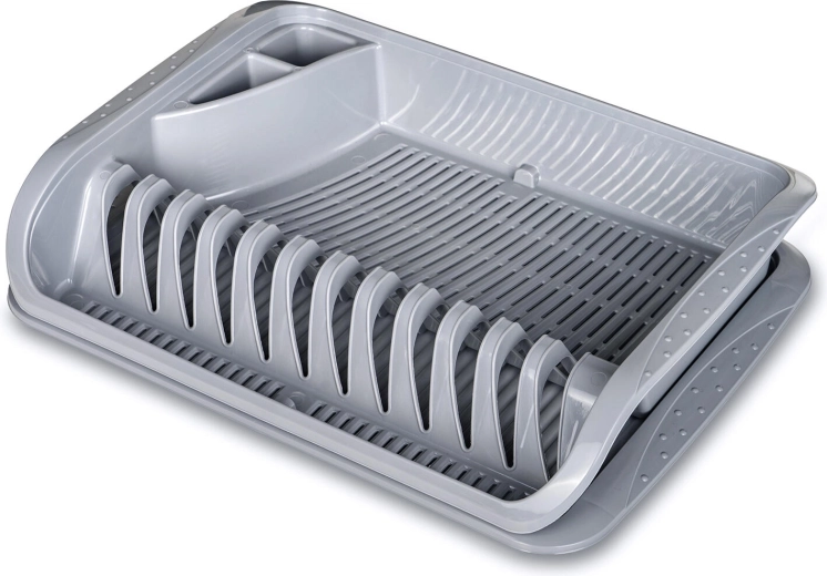 Plastični ocjeđivač posuđa s podloškom 39,5 × 29,5 cm, sivi