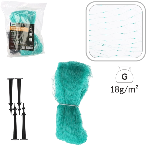 Zaštitna mreža protiv ptica 8 × 14 m, zelena, s klinovima