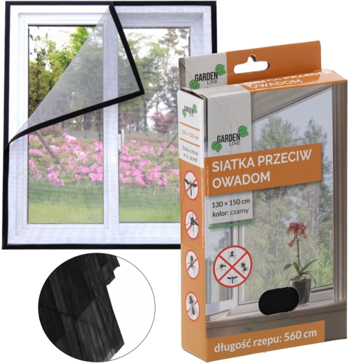Mreža protiv insekata crna 150 × 180 cm s čičak trakom