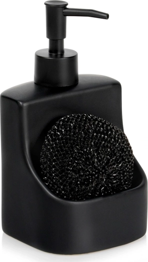 Dozator deterdženta za pranje posuđa s pretincem za spužvicu, keramički, crni, 400 ml