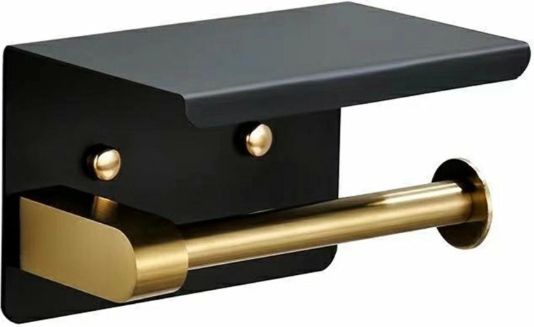 Držač za toaletni papir s policom crno-zlatni