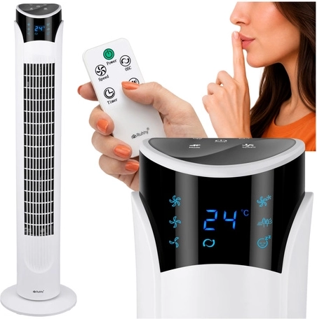 Ruhhy stupni ventilator s daljinskim upravljanjem i LED zaslonom, bijeli, 83 cm