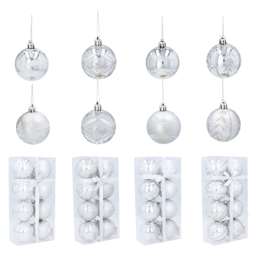 Set srebrnih božićnih kuglica 6 cm – 8 kom