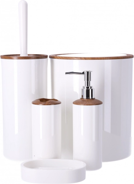 Set kupaonskih dodataka 5 kom BERRETTI, bijela s drvenim elementima