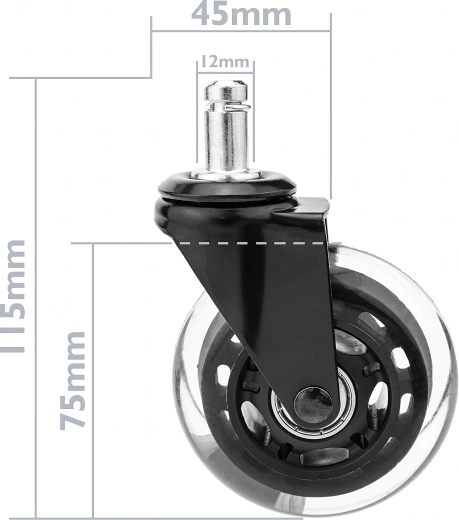 Gumeni kotačić za uredske i gaming stolice, s ležajem (klin 12 mm) – 1 kom