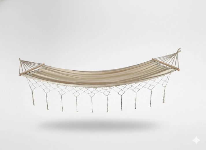 Boho viseća mreža s resama 200 × 100 cm, bež