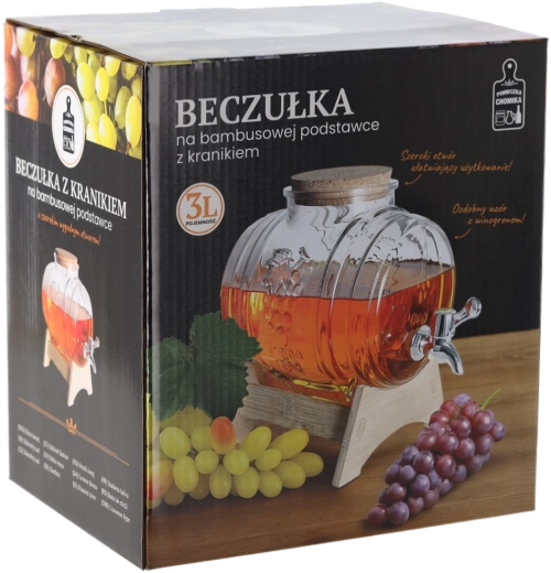 Beczulka Winogrono dozator za piće 3 l sa slavinom i bambusovim postoljem