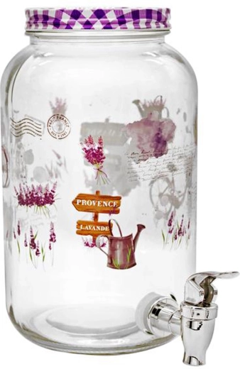 Stakleni dispenzer za napitke s slavinom TORO 3 l Lavanda