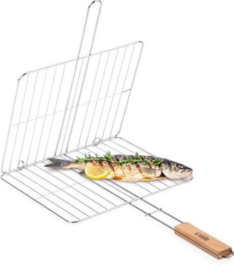 Dvostrana grill rešetka Vilde 33 × 29 cm s drvenom ručkom