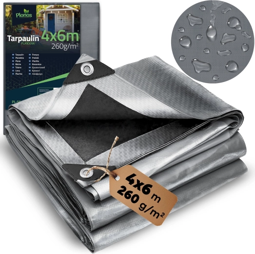 Cerada HDPE 400 × 600 cm 260 g/m² srebrno‑crna