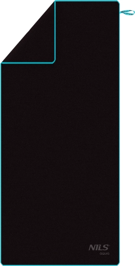 Brzusušeći ručnik od mikrovlakana NILS aqua, crno/plavi, 200 × 90 cm