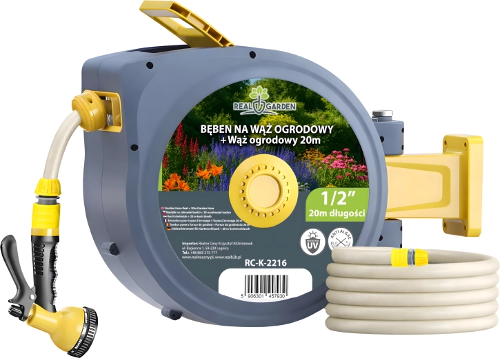 Zidni automatski navoj za vrtnu crijevu 1/2", 20 m – set