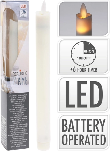 LED svijeća 23 cm s treperavim plamenom i timerom, boja slonovače