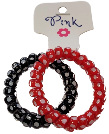 PINK spiralne gumice za kosu – crvena i crna s točkicama, 2 kom