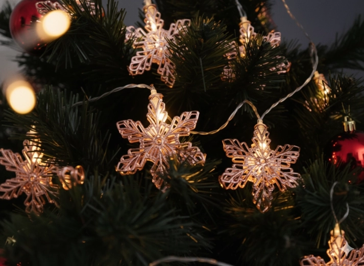 LED svjetlosni lanac pahuljice ružičasto zlato, topla bijela, 10 LED