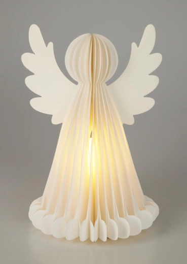 Svjetleći božićni anđeo od papira s tajmerom 28 cm, 6 LED, bijeli