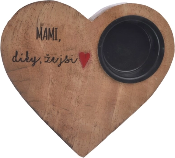 Svijećnjak od mangova drva u obliku srca „mami” 13 × 12 × 2,5 cm