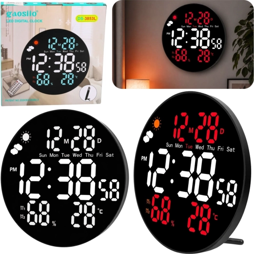 Gaosio digitalni LED zidni sat 25 cm s temperaturom, vlagom i daljinskim upravljanjem