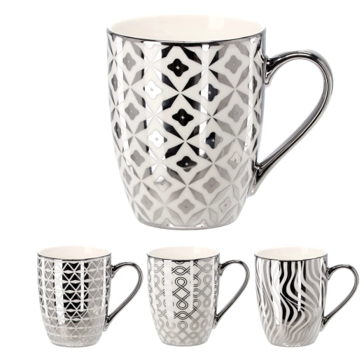 Porculanska šalica 340 ml u srebrno-bijeloj boji s geometrijskim uzorcima
