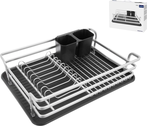 Deluxe ocjeđivač za posuđe s aluminijskim okvirom i ocjednom tacnom 43 × 32 × 12 cm