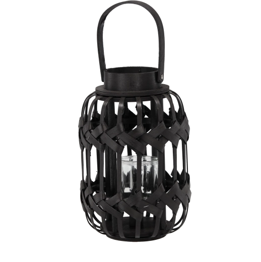 crni metalni lantern svijećnjak sa staklenim uloškom, visina 30/43 cm