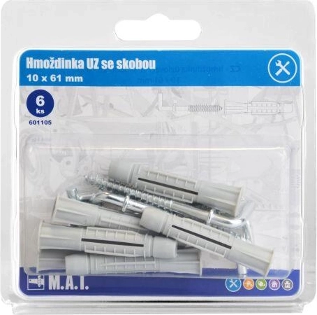 Čvorna tiple sa kukom 10 × 61 mm, bijeli cink (6 kom)