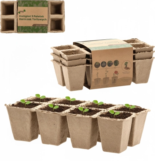 Set od 3 biorazgradivih posuda za presadnice 24,5 × 12,5 × 6 cm