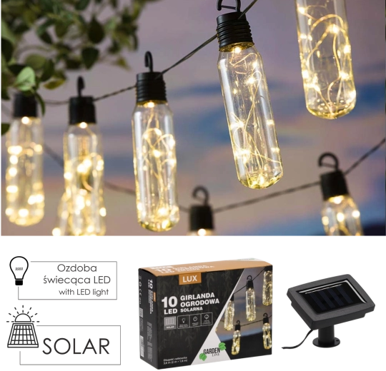 Solarna vrtna svjetlosna girlanda 10 LED, topla bijela, 3,8 m