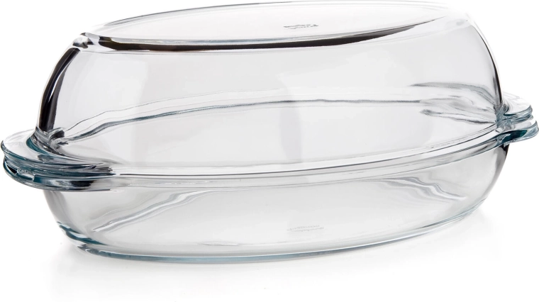 Staklena ovalna posuda za pečenje s poklopcem 4,6 l (2,8 + 1,8 l), 34 × 19,6 cm