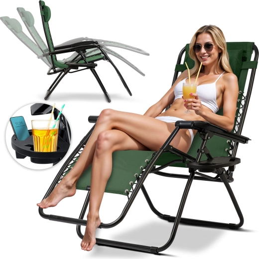 Vrtna sklopiva gravitacijska ležaljka s jastukom Sofotel ChillWell, zelena