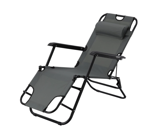 Sklopiva vrtna ležaljka s naslonom za glavu, siva
