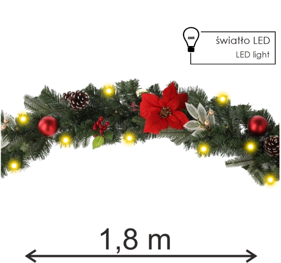 Božićna LED girlanda 180 cm, crveno-zlatna, 20 LED