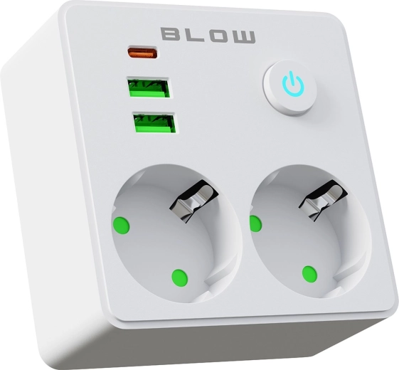 BLOW razdjelnik za utičnicu s 2 utičnice, 2× USB i USB‑C, bijeli