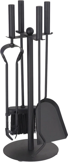 Kaminarski pribor sa stalkom 49 cm, crni čelik, set od 4 dijela