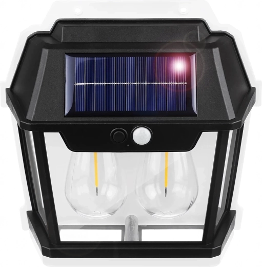 Solarna zidna LED svjetiljka s dvostrukom žaruljom i PIR senzorom