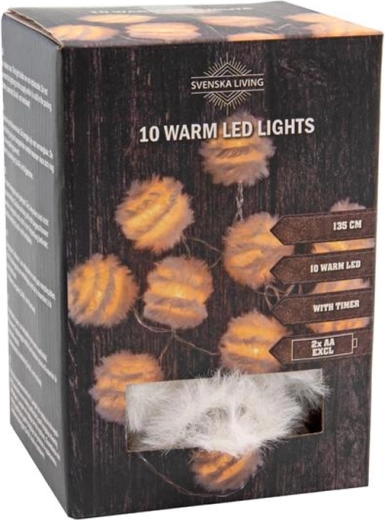 Božićni svjetlosni lanac s 10 LED kuglicama s perjem i timerom 1,35 m – toplo bijelo svjetlo
