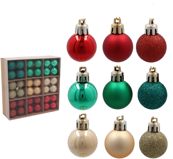Set božićnih kuglica 3 cm – 72 kom mix boja, mat i sjaj, nerazbitne
