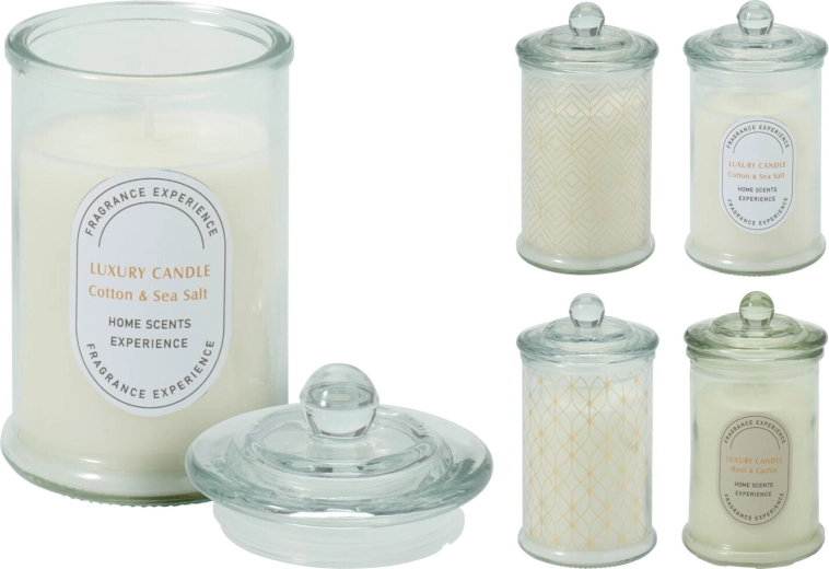 Mirisna svijeća u staklu s poklopcem, promjer 7 cm, mix mirisa i dekoracija