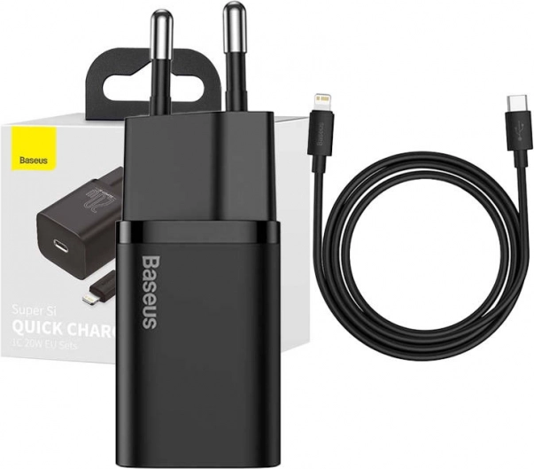 Baseus Super Si brzi punjač 1C 20W s USB-C na Lightning kabelom 1 m crna