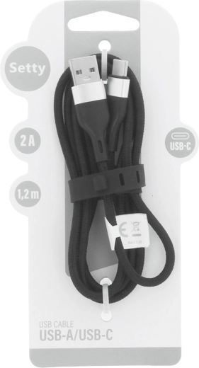 Setty USB-A – USB-C kabel 1,2 m, 2 A, crni