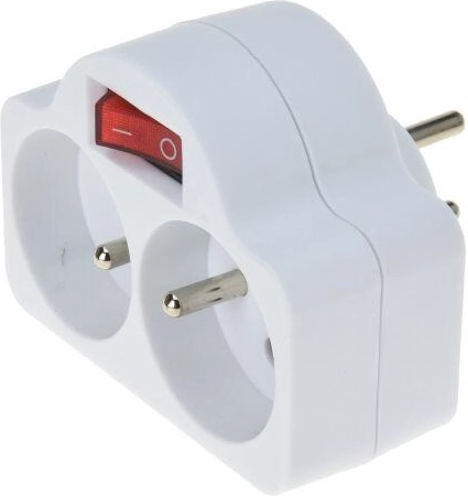 Razdjelnik utičnice s prekidačem ON/OFF, 2 utičnice, bijela