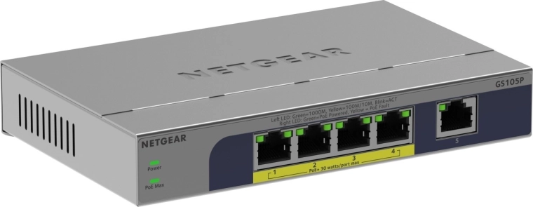 Netgear neupravljani 5-portni gigabitni switch s PoE+