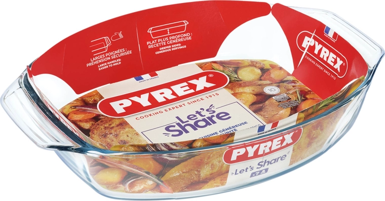 Ovalna vatrostalna posuda PYREX 38 × 27 cm od borosilikatnog stakla