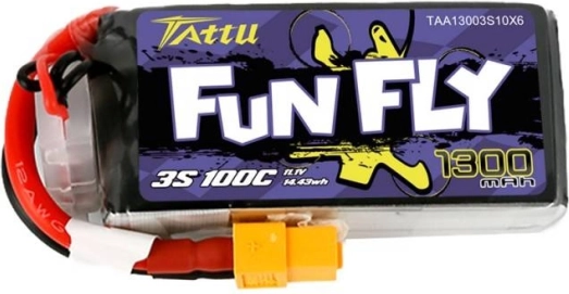 LiPo baterija Tattu Fun Fly 1300 mAh 11,1 V 3S 100C s XT60 konektorom