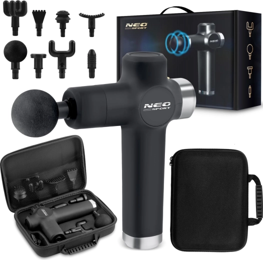 Masažna pištola NEO SPORT NS-501, 8 nastavaka, crna