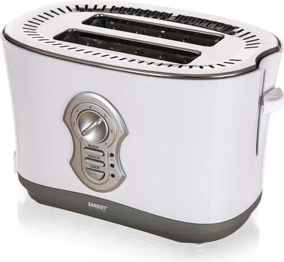 Toster za 2 tosta s funkcijama odmrzavanja i ponovnog podgrijavanja, 900 W, bijelo‑sivi