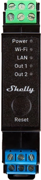 Shelly Pro 2PM dvokanalno relejno rješenje za DIN šinu s WiFi/LAN i mjerenjem snage